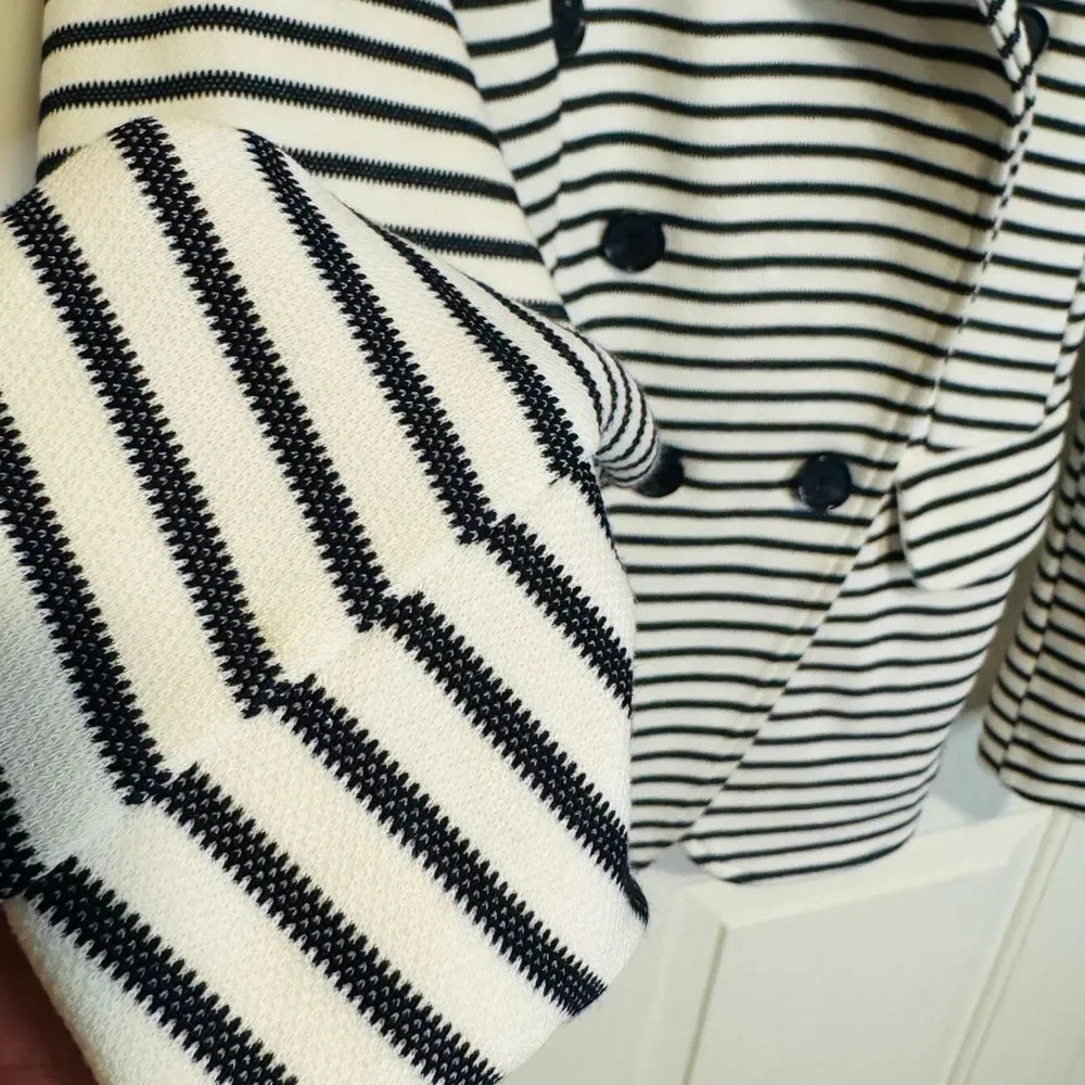 Banana Republic Striped Pea Coat in Black and White - Picture 3 of 9